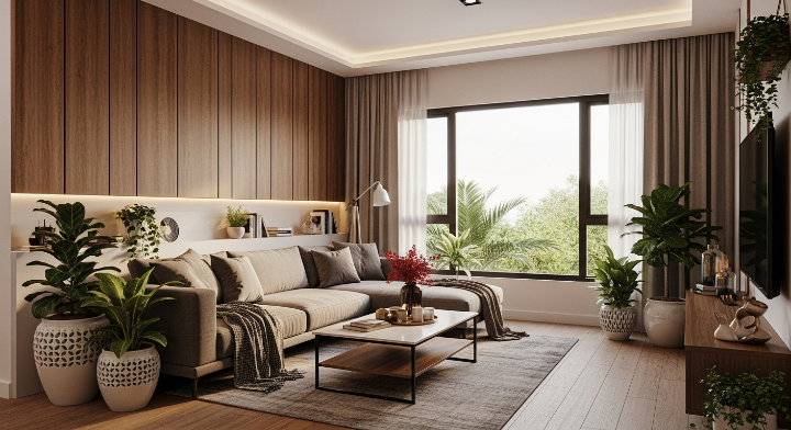 Beautiful Malaysian condo living room combining modern design with tropical comfort