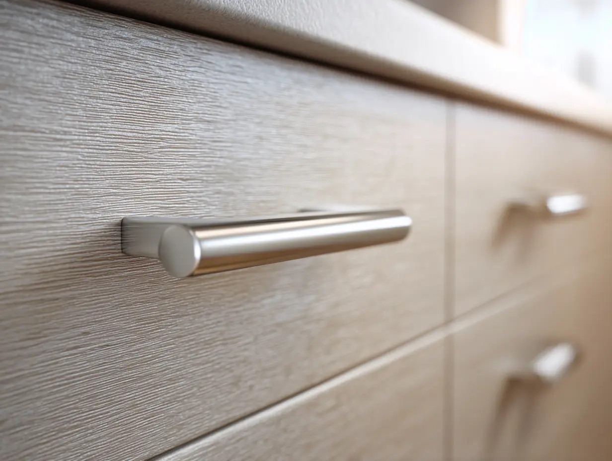 Modern kitchen cabinet with moisture-resistant finish and sleek hardware