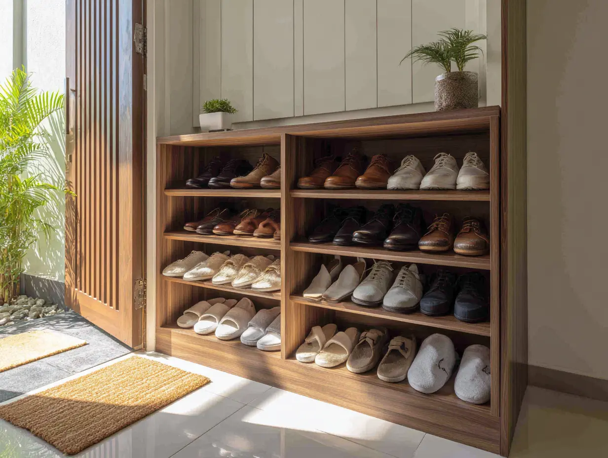 Practical shoe cabinet storage solution for Malaysian home entryway with shoes-off culture