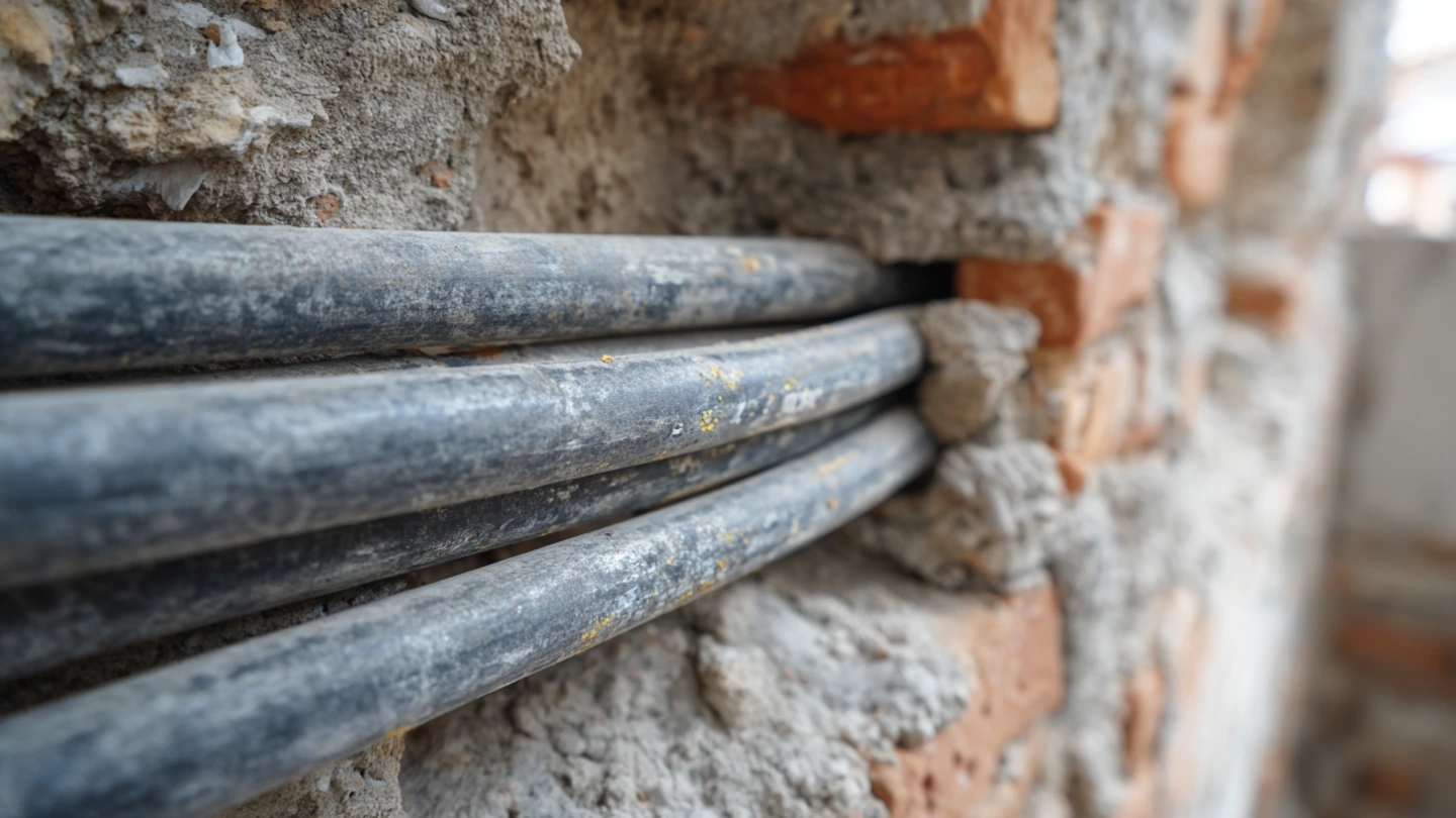 Cable conduit installation in a bedroom wall during renovation in a Malaysian terrace house Cable conduit installation in a bedroom wall during renovation in a Malaysian terrace house