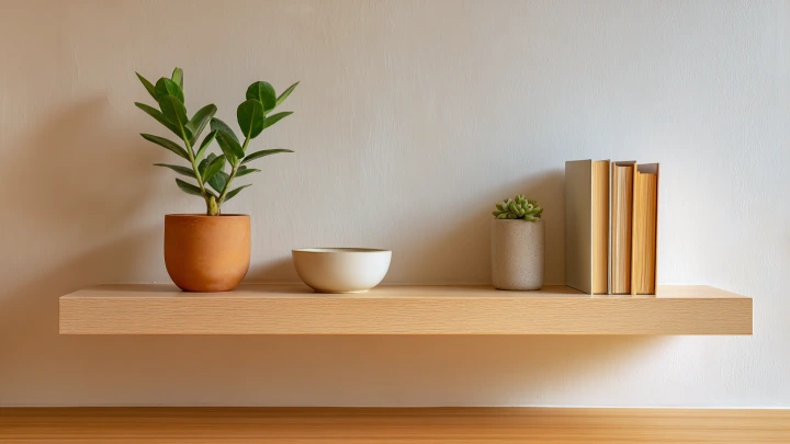Minimalist Japandi shelf styling with ceramics and plants in Malaysian terrace house living room Minimalist Japandi shelf styling with ceramics and plants in Malaysian terrace house living room