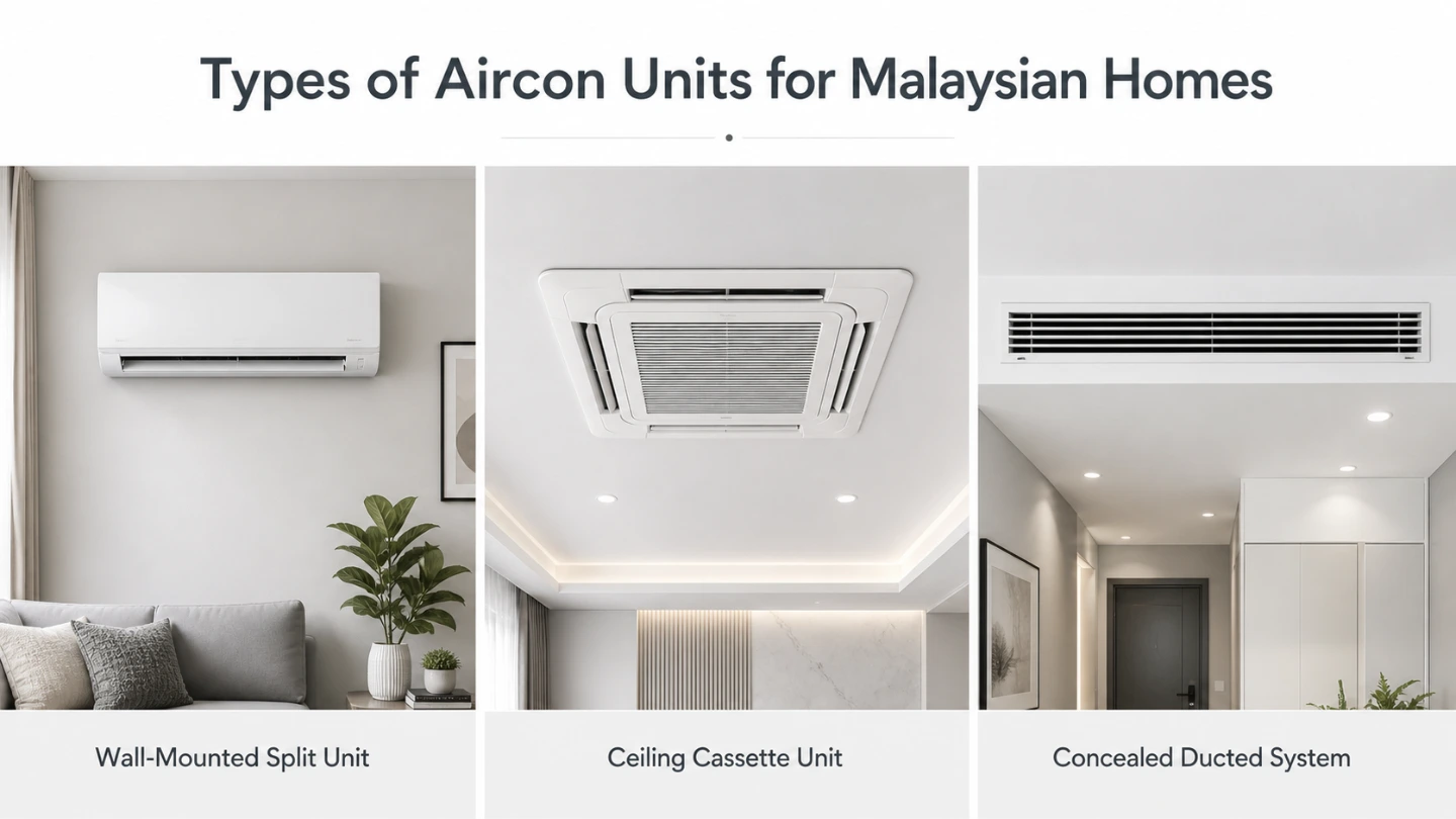 Comparison of split unit, ceiling cassette, and concealed aircon types used in Malaysian homes Comparison of split unit, ceiling cassette, and concealed aircon types used in Malaysian homes