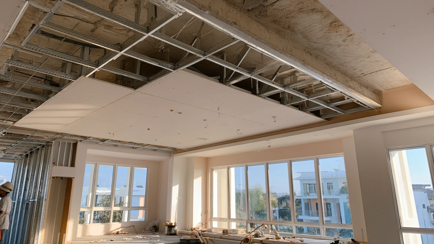 False ceiling framework being installed during a home renovation in Selangor